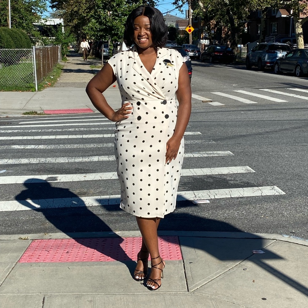 Off white polka dots dress.